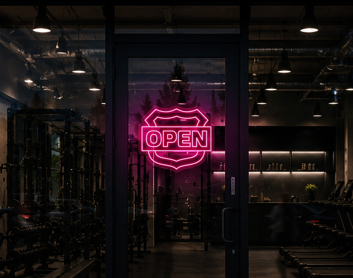 Shield Badge Open LED Neon Sign - Light Pink
