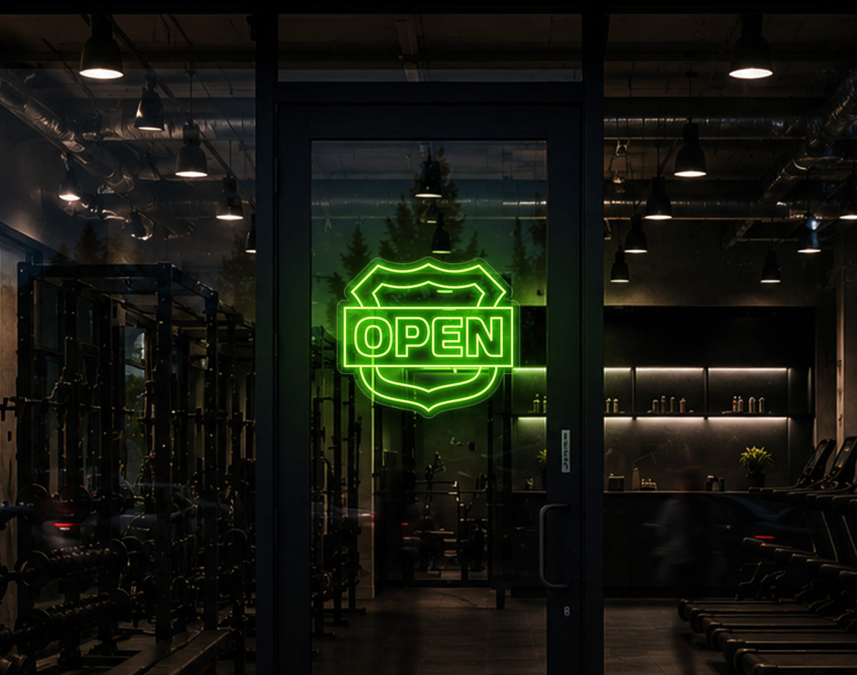 Shield Badge Open LED Neon Sign - Lime