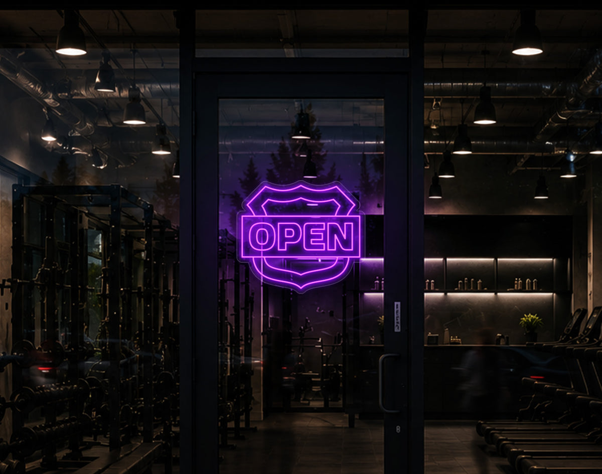 Shield Badge Open LED Neon Sign - Purple