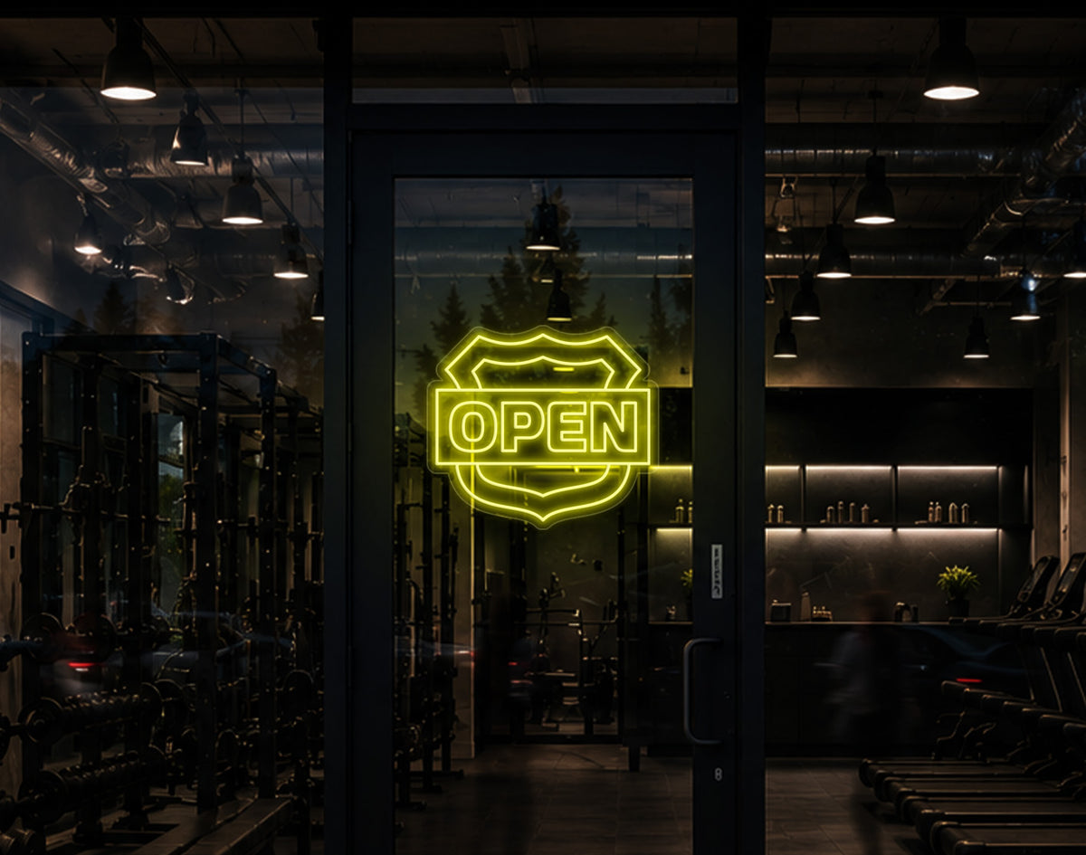 Shield Badge Open LED Neon Sign - Yellow