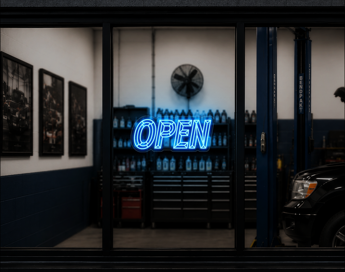 Slanted Bevelled Type Open LED Neon Sign - Light Blue