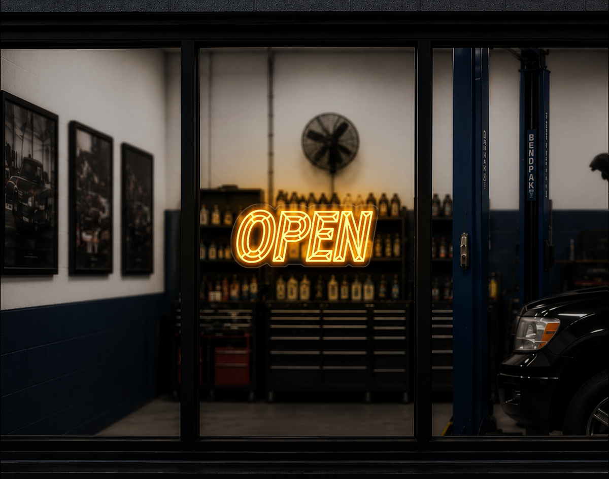 Slanted Bevelled Type Open LED Neon Sign - Sunset Yellow