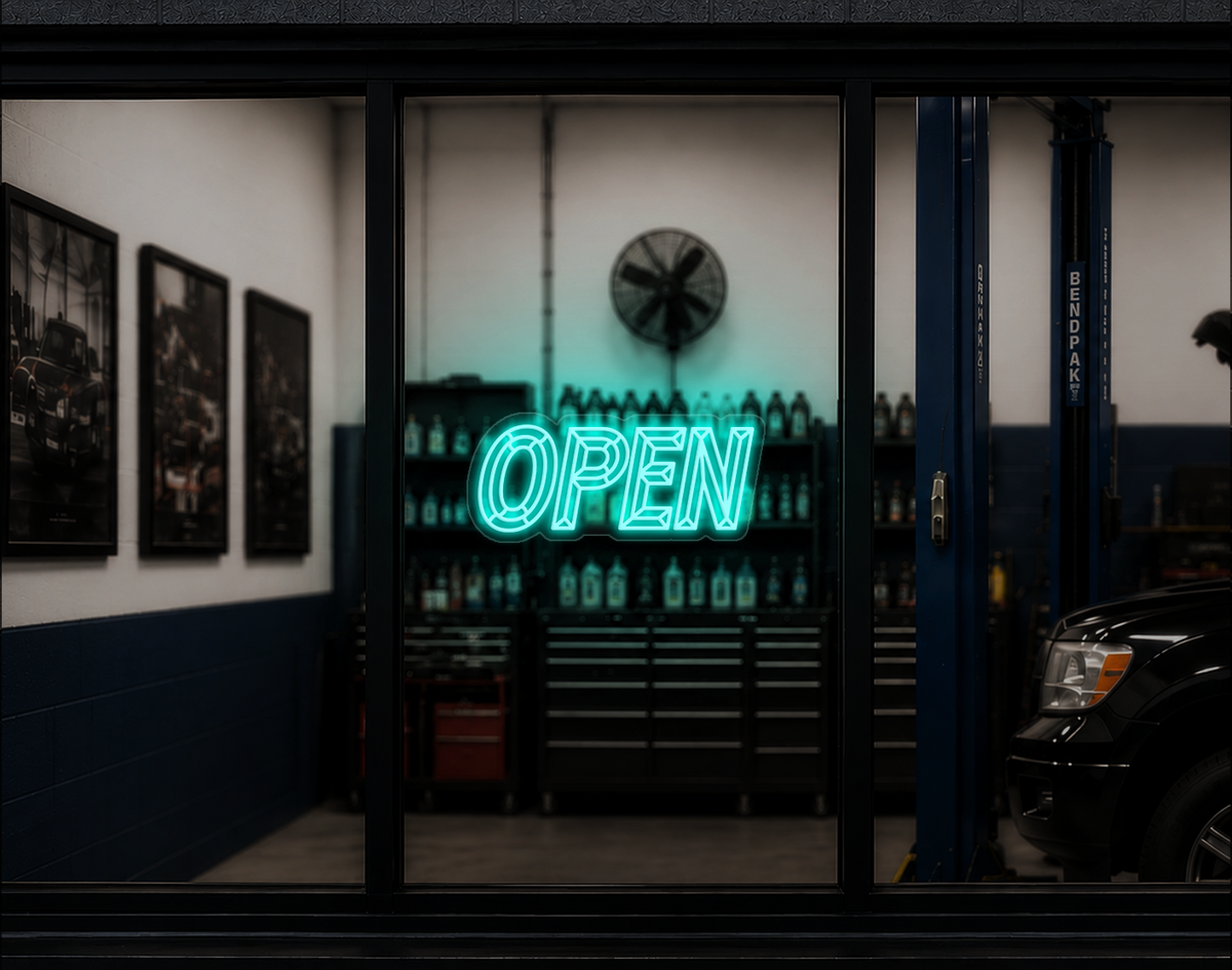 Slanted Bevelled Type Open LED Neon Sign - Turquoise