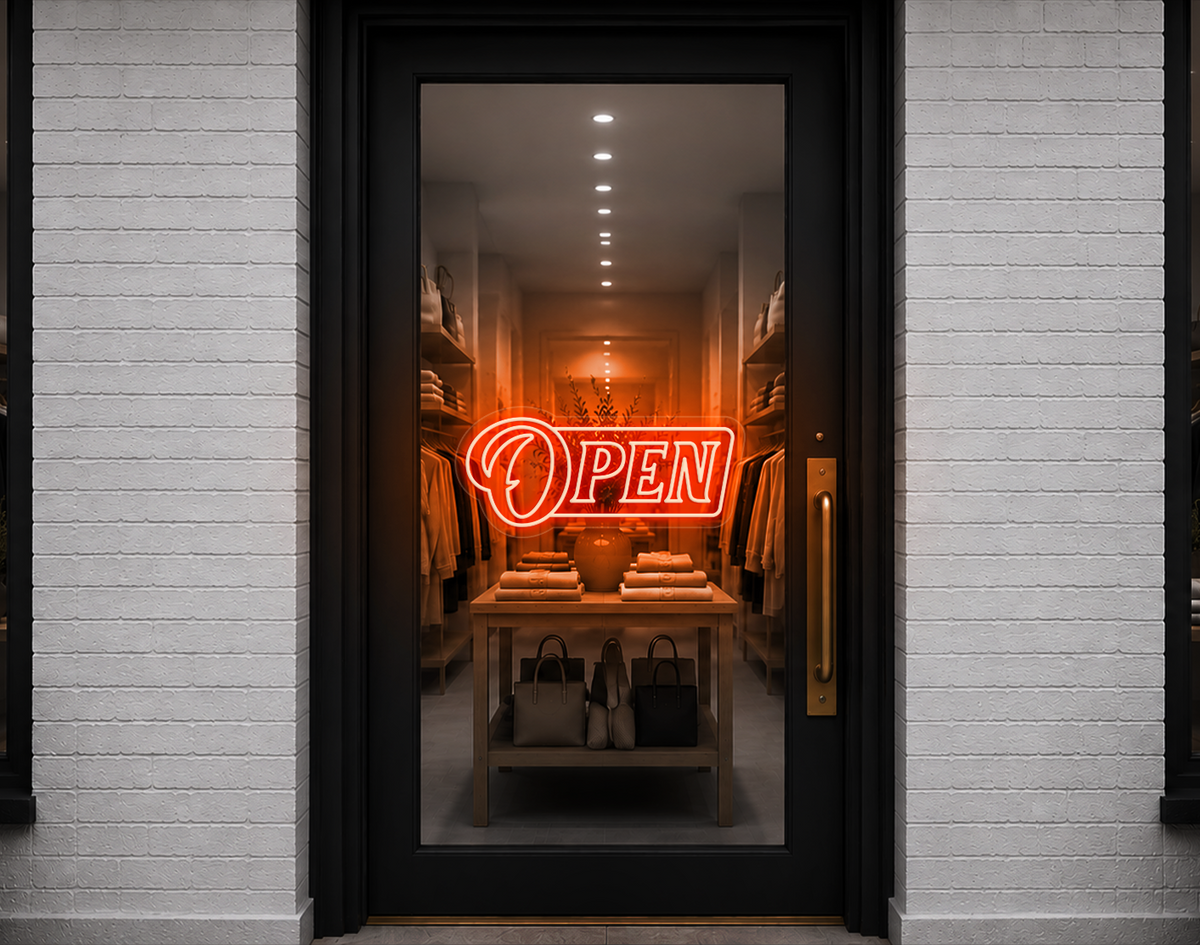 Slanted Serif Badge Open LED Neon Sign - Orange