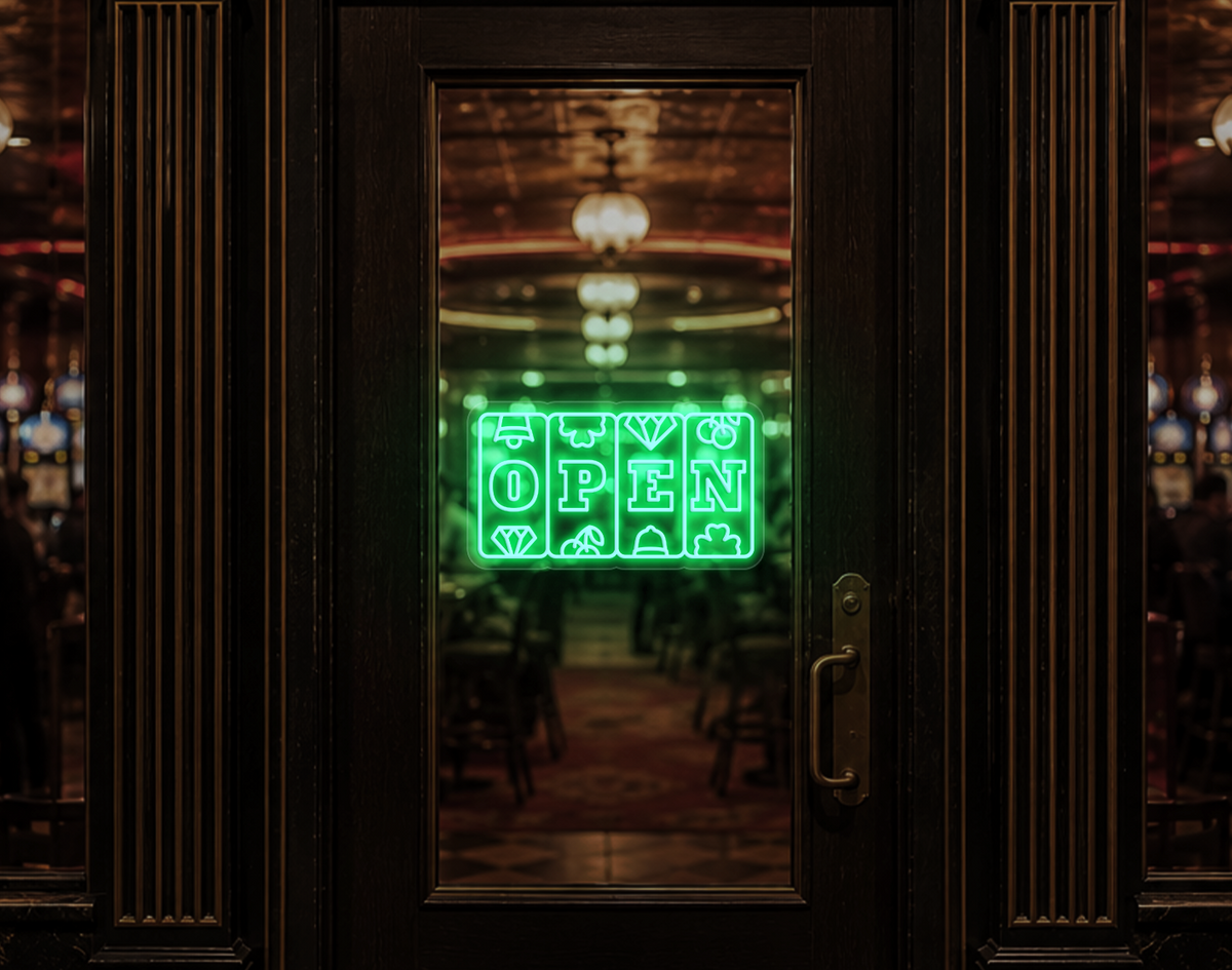 Slots Badge Open LED Neon Sign - Mint Green