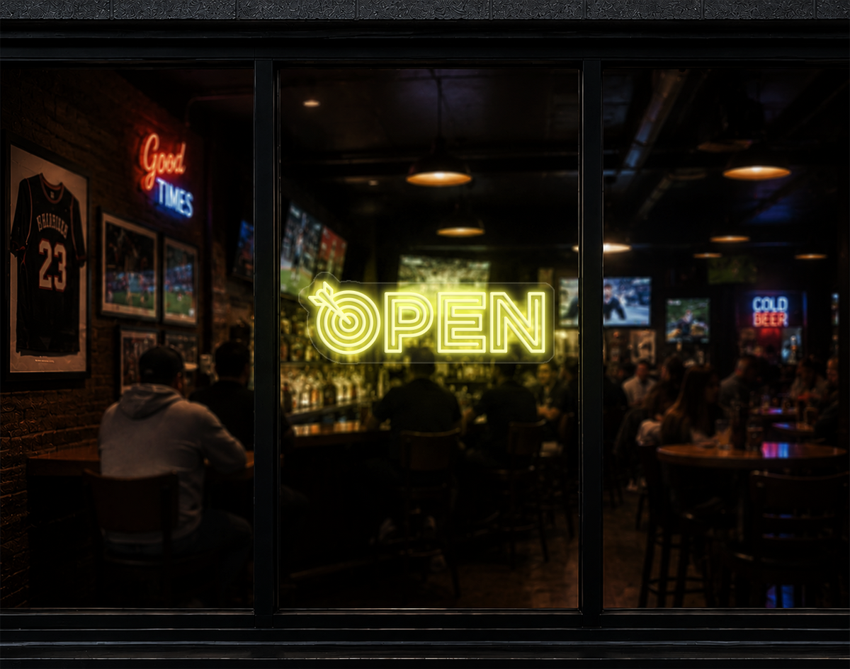 Target Type Open LED Neon Sign - Buttercup Yellow