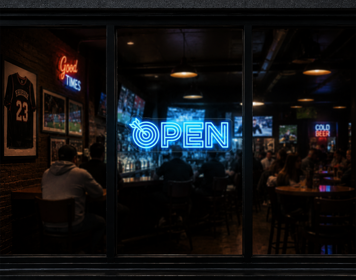 Target Type Open LED Neon Sign - Light Blue