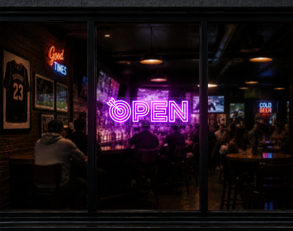 Target Type Open LED Neon Sign - Lilac Purple