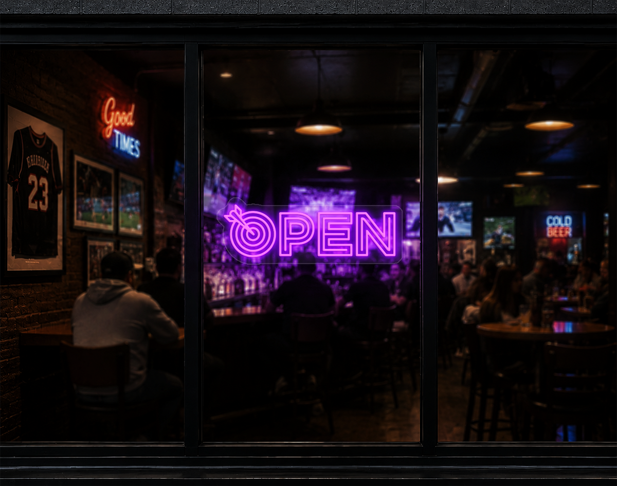 Target Type Open LED Neon Sign - Purple