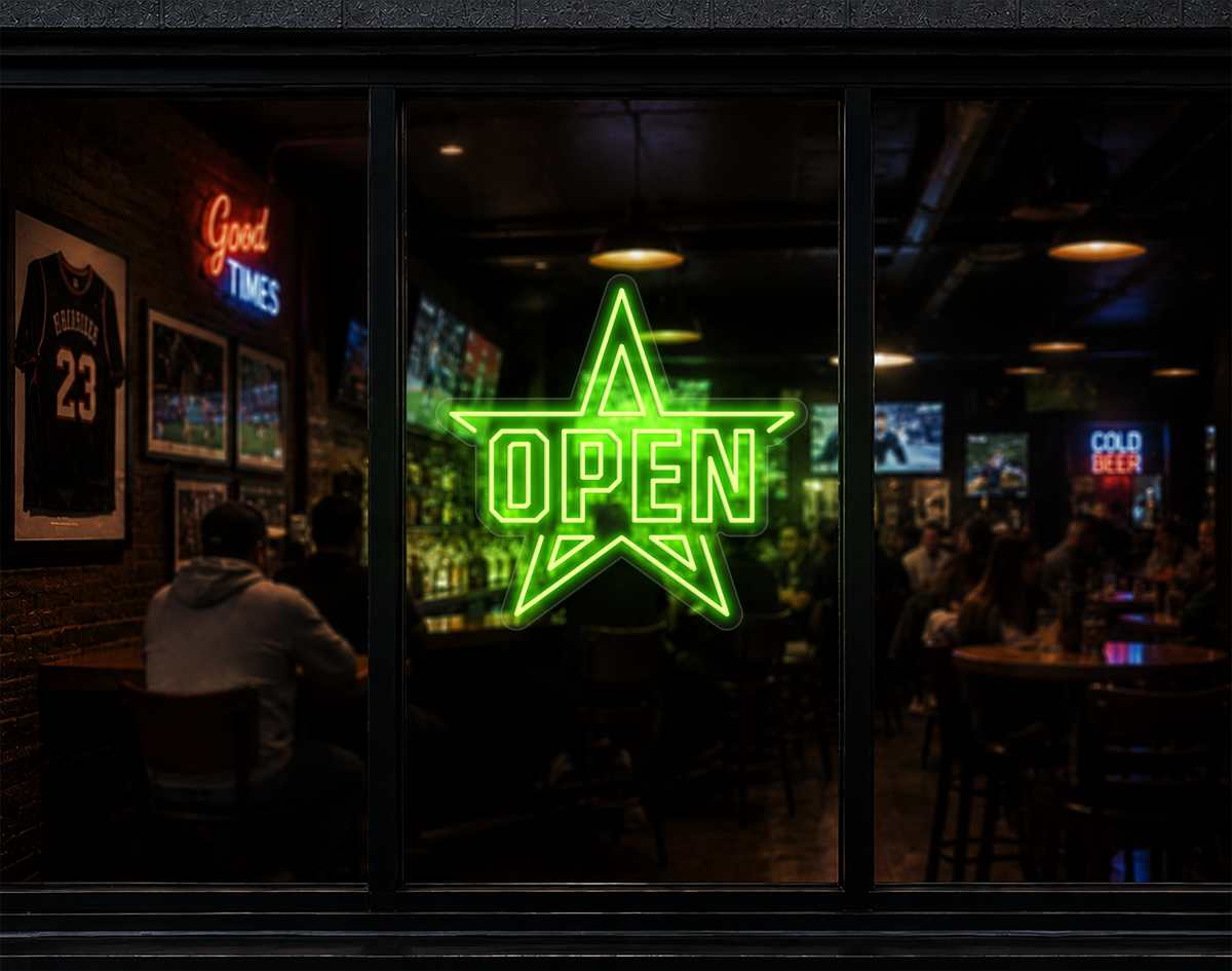 Varsity Star Badge Open LED Neon Sign - Lime