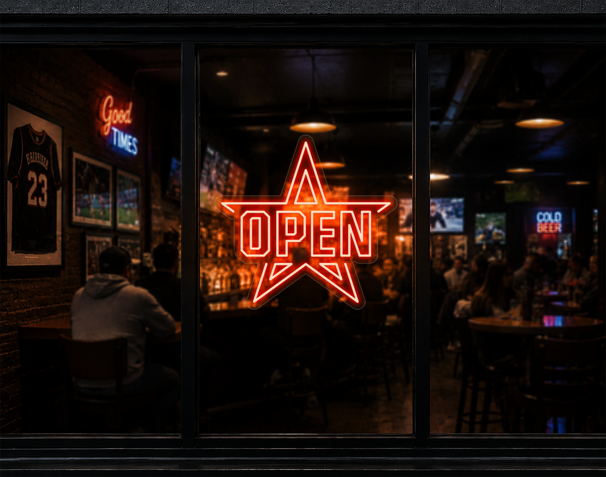 Varsity Star Badge Open LED Neon Sign - Orange