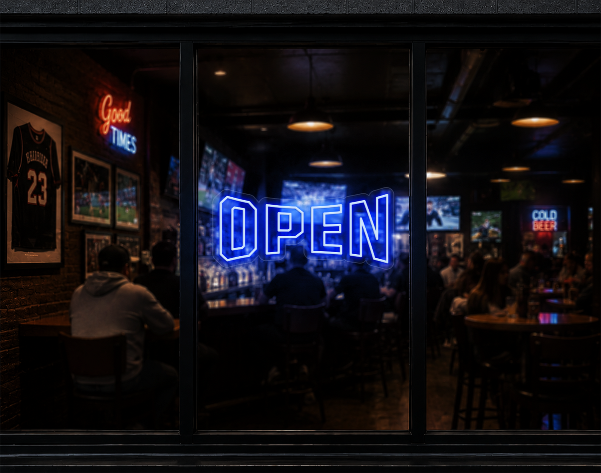 Varsity Type Open LED Neon Sign - Baby Blue