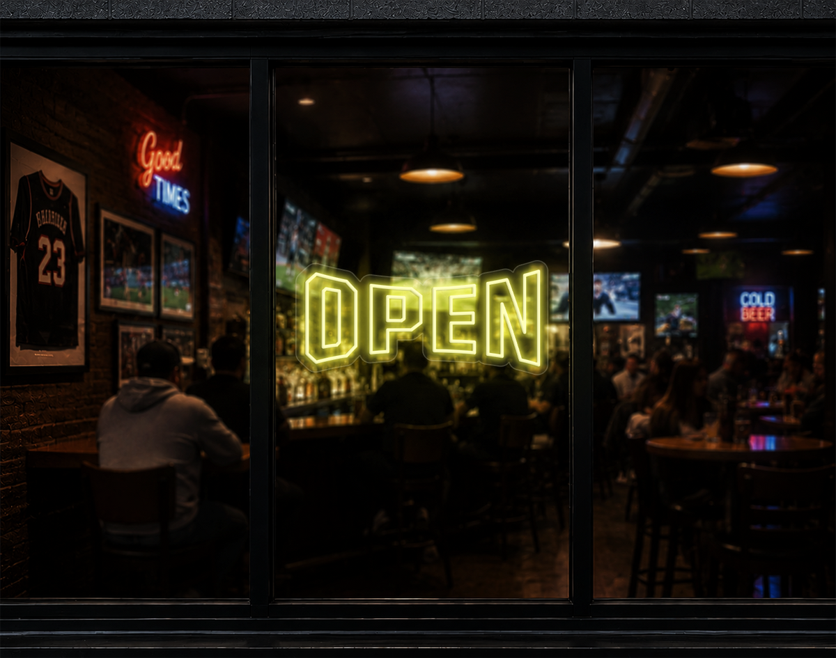 Varsity Type Open LED Neon Sign - Buttercup Yellow