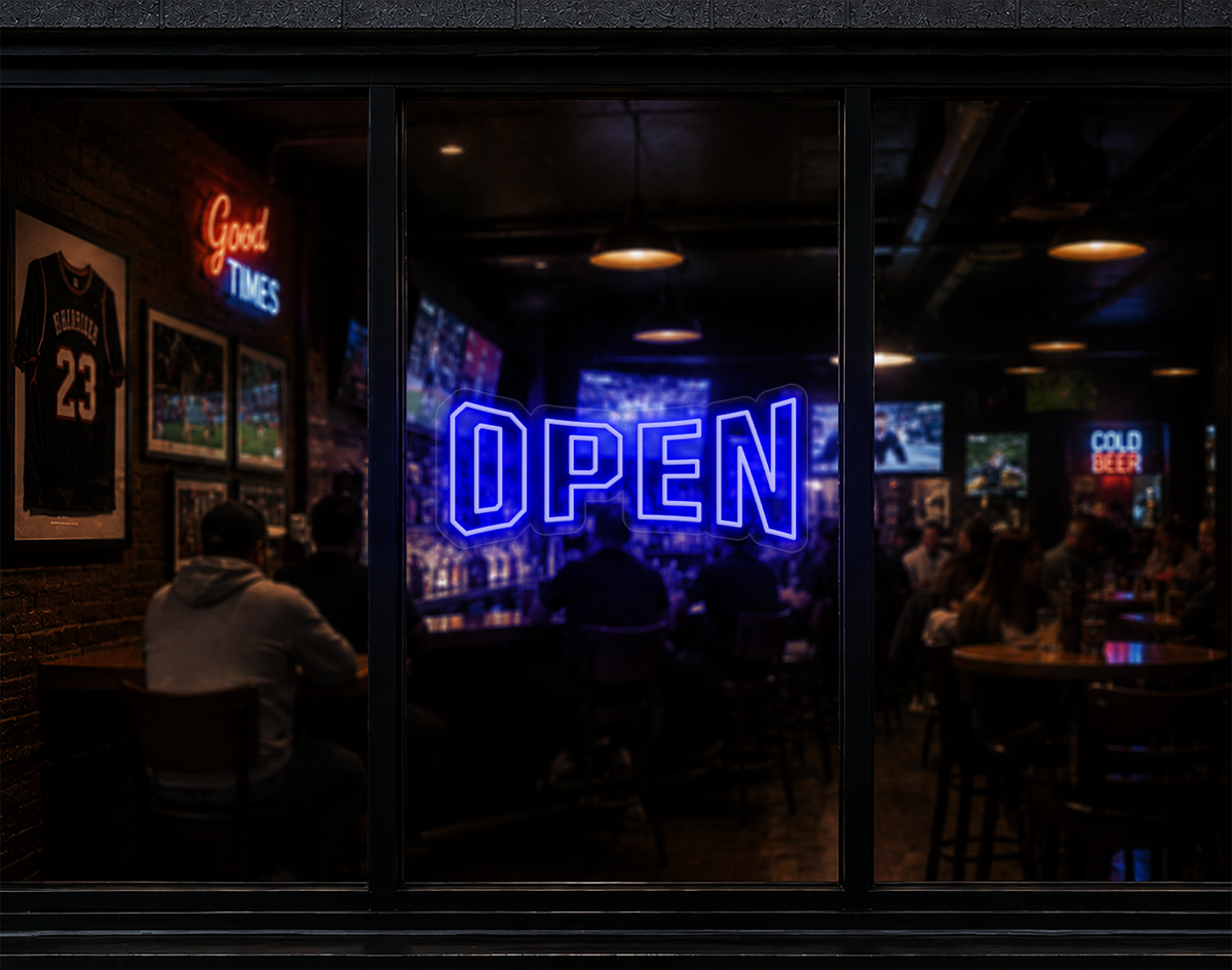 Varsity Type Open LED Neon Sign - Dark Blue