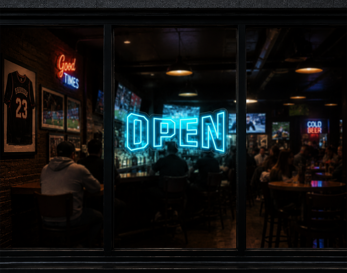 Varsity Type Open LED Neon Sign - Ice Blue