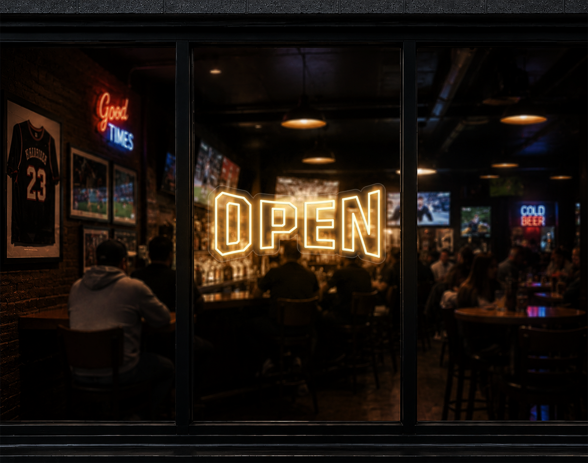 Varsity Type Open LED Neon Sign - Warm White