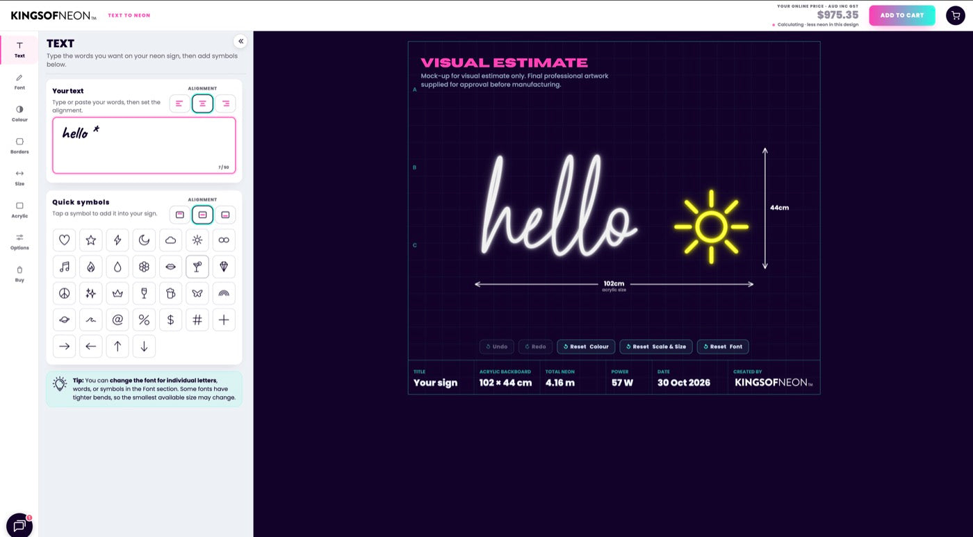 The Text to Neon designer